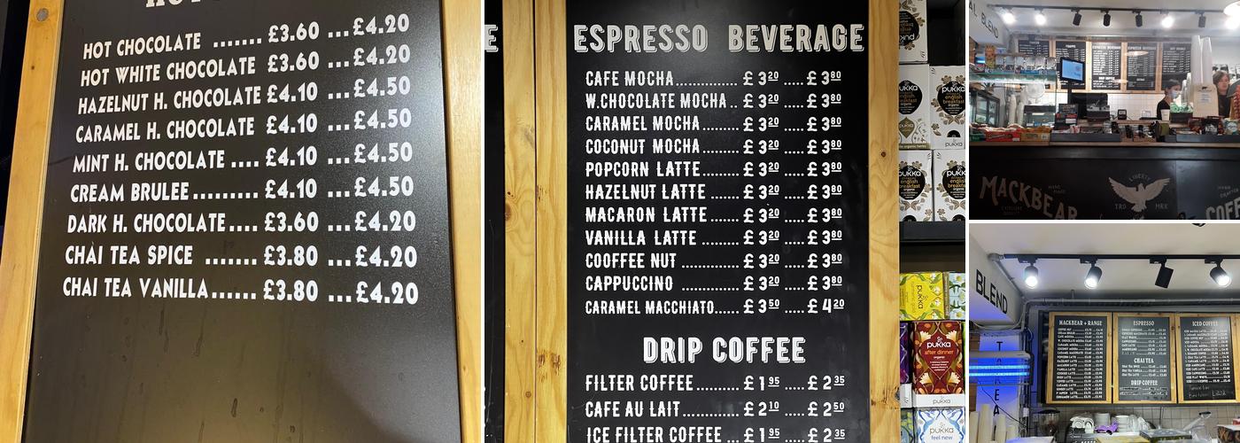 Mackbear Coffee Co. UK Menu