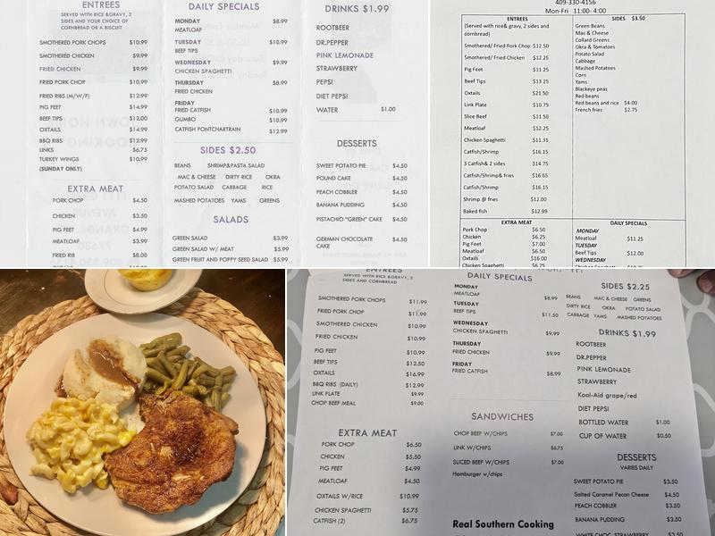 Real Southern Cooking Menu