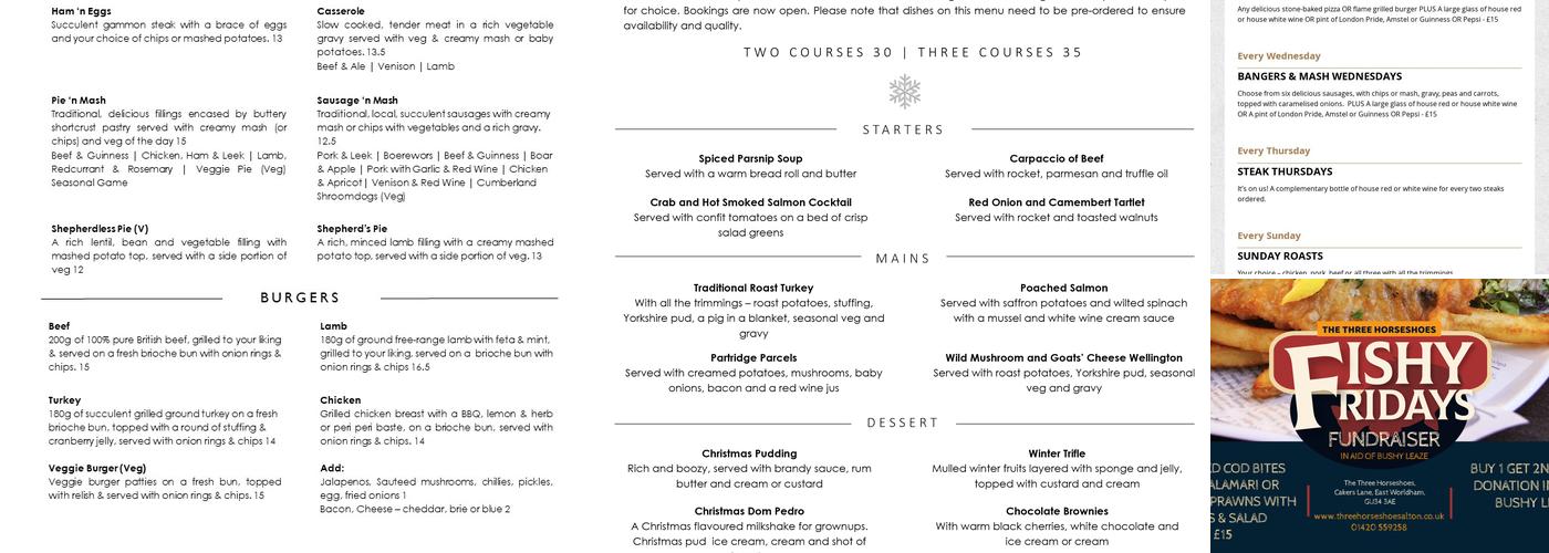 The Three Horseshoes Menu