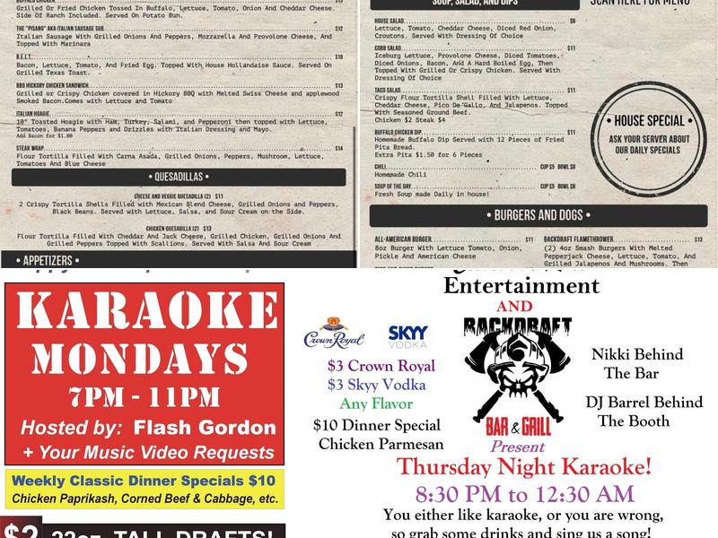 Back Draft Bar and Grill Menu