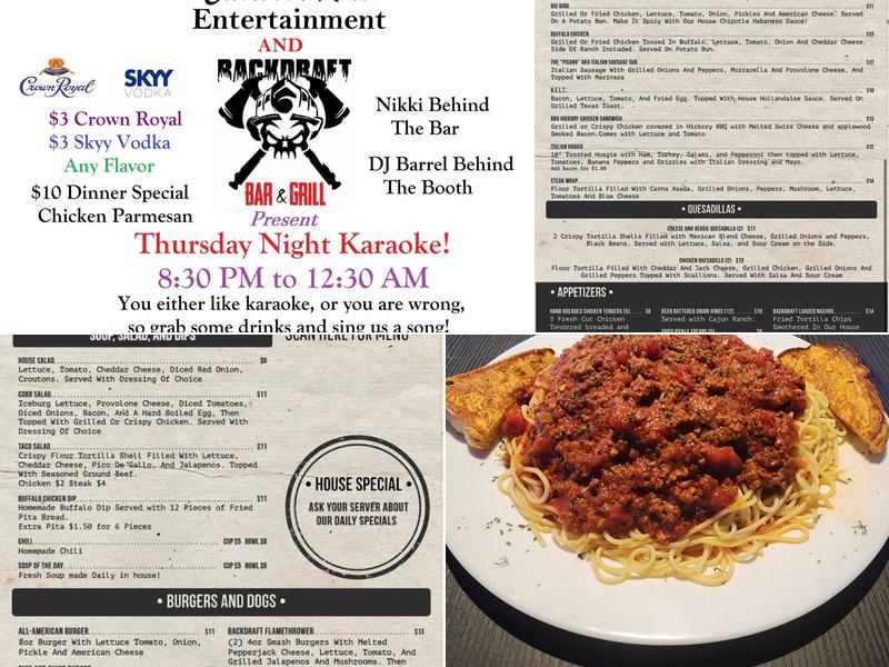 Back Draft Bar and Grill Menu