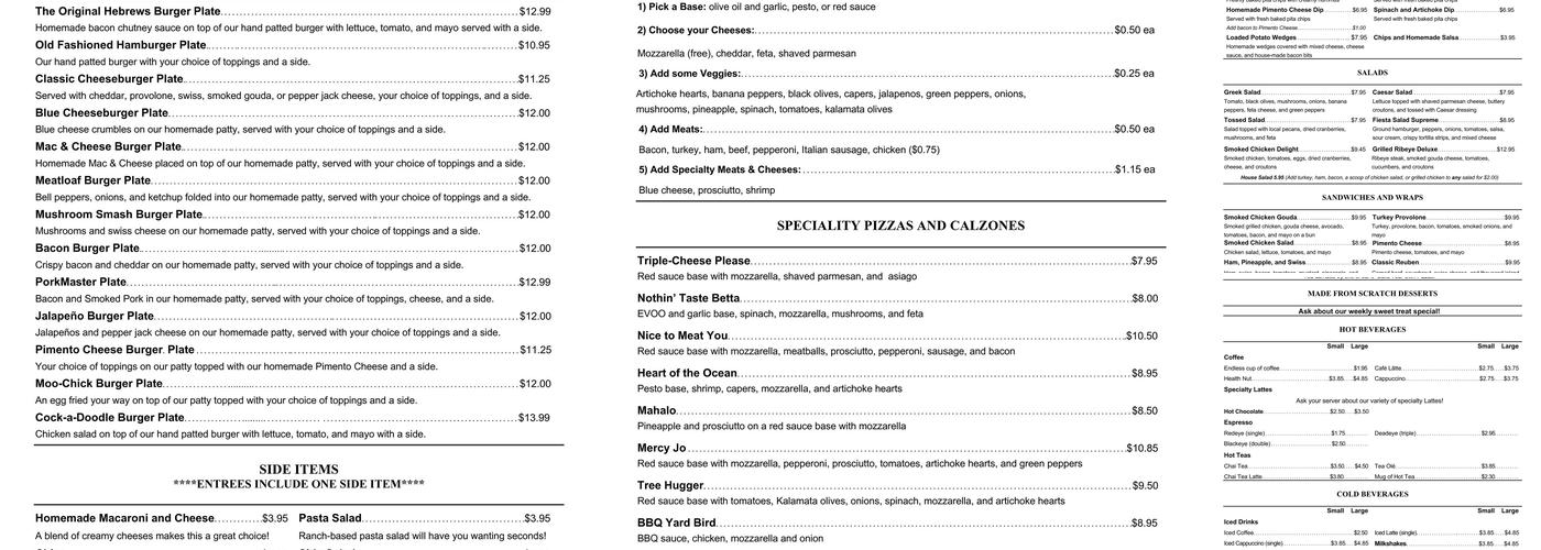 HEbrews Café Menu