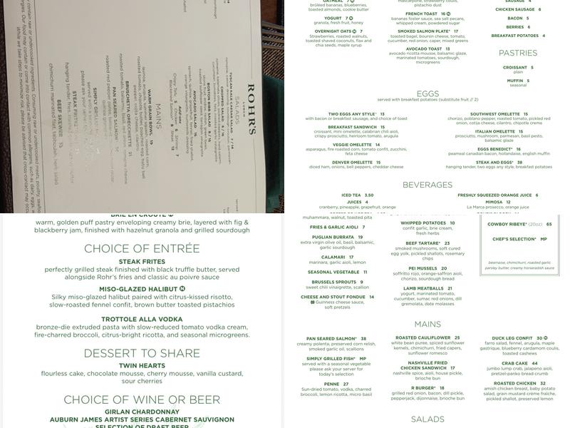 Rohr’s Menu
