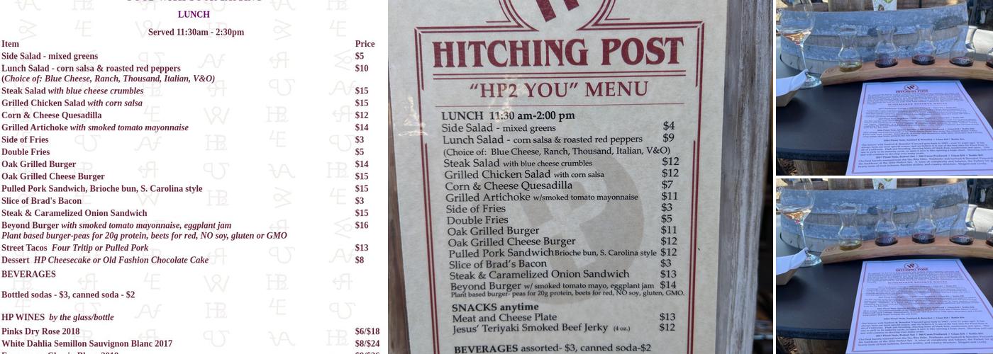 Hitching Post Wines Menu