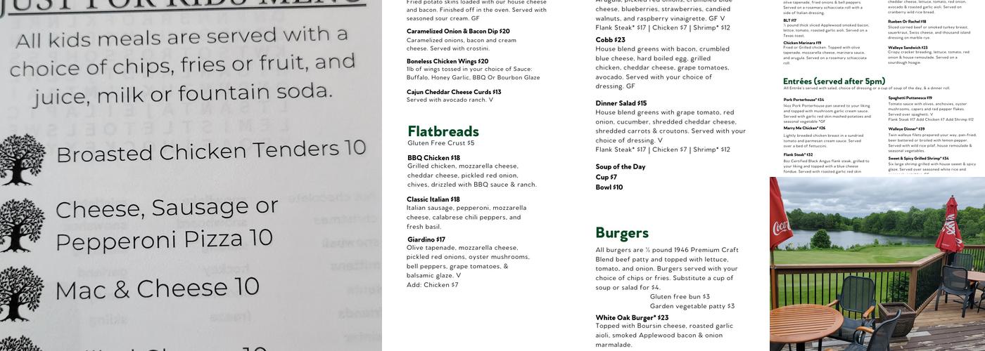 White Oak Grill Menu