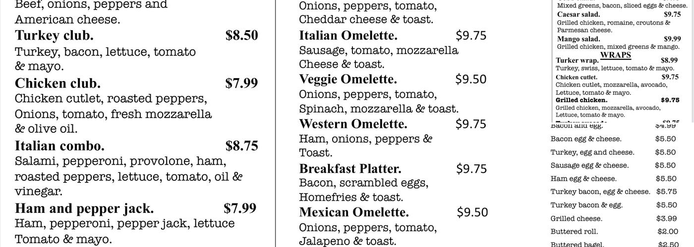 Tower deli café Menu