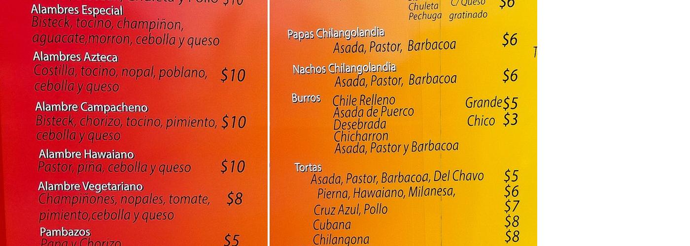 Chilangolandia Menu