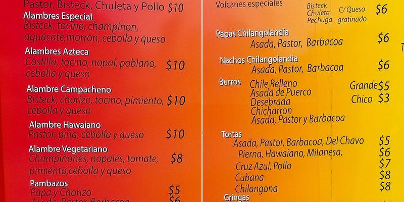 Chilangolandia Menu