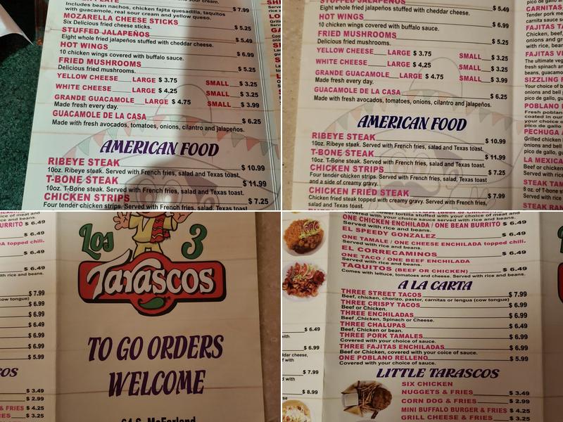 LOS 3 TARASCOS Menu