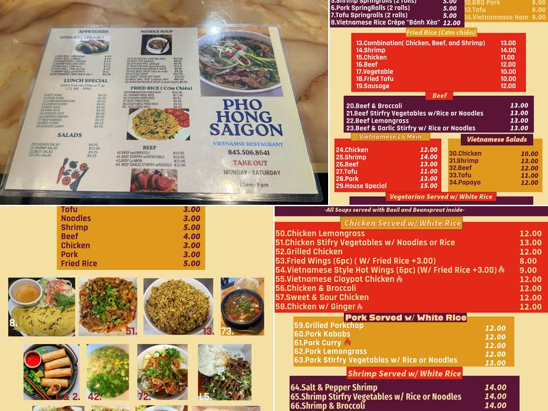 Pho Hong Saigon Menu
