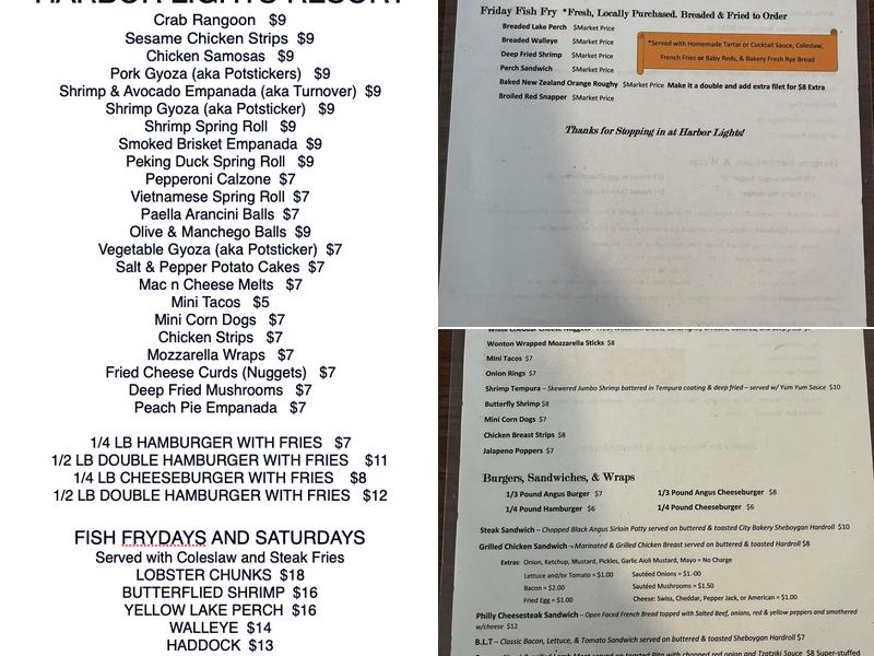 Harbor Lights on Lake Ellen Menu