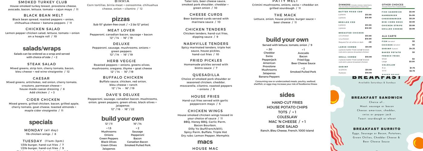 Fox Hollow Golf Course Menu