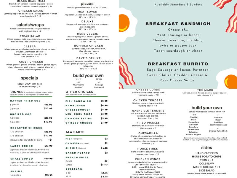 Fox Hollow Golf Course Menu