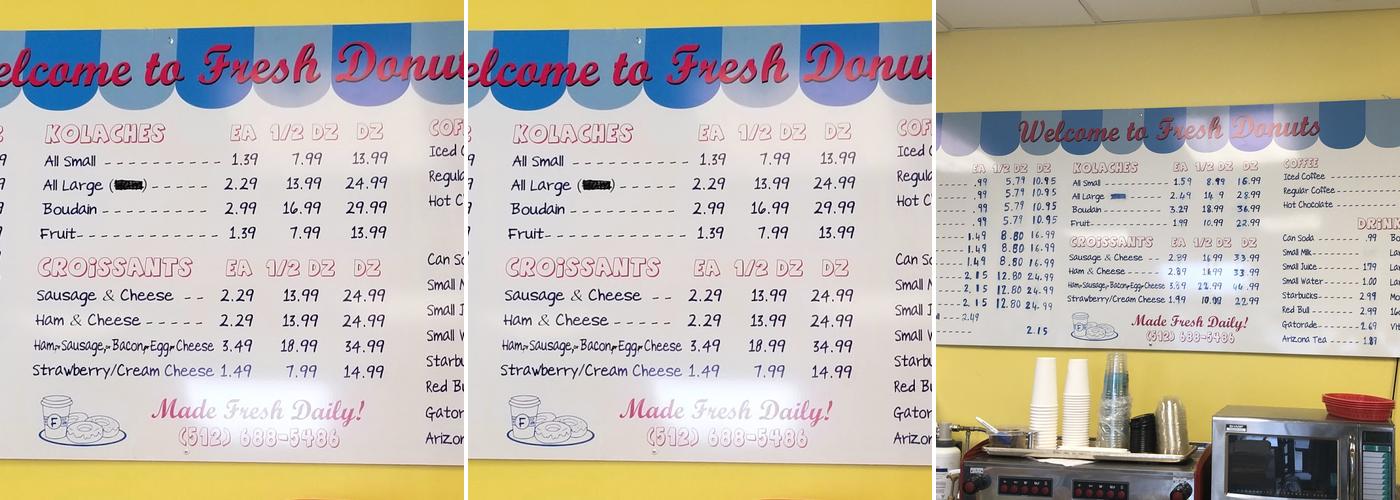 Fresh Donuts Menu