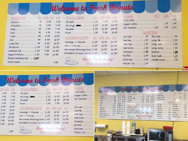 Fresh Donuts Menu
