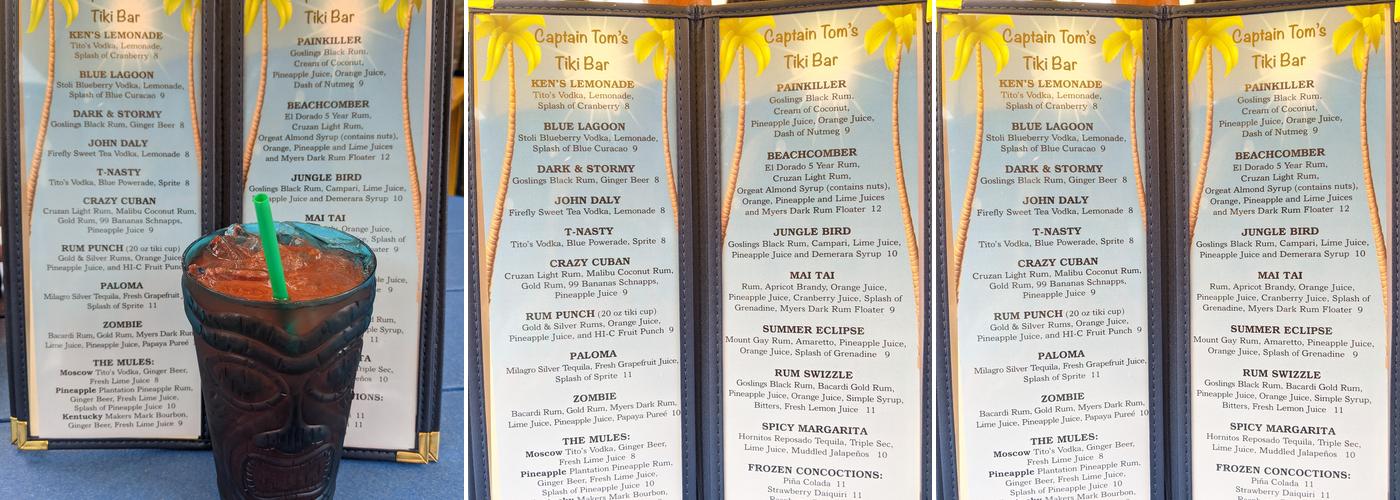 Captain Tom's Tiki Bar Menu