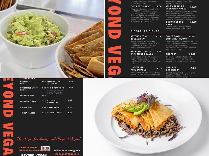 Beyond Vegan Eats Menu