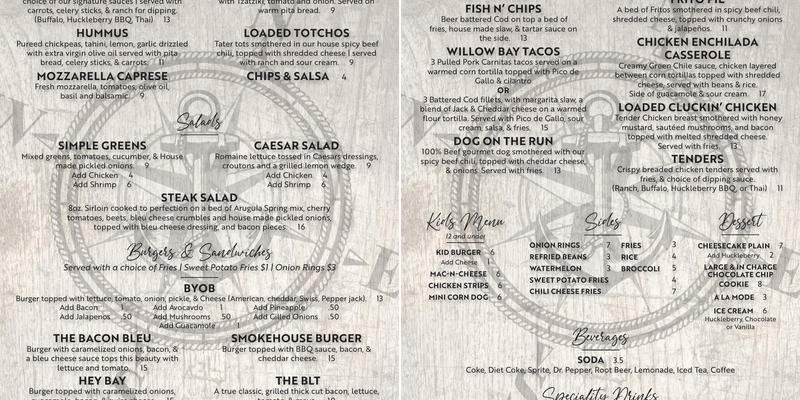 The Crossing at Willow Bay Idaho Menu