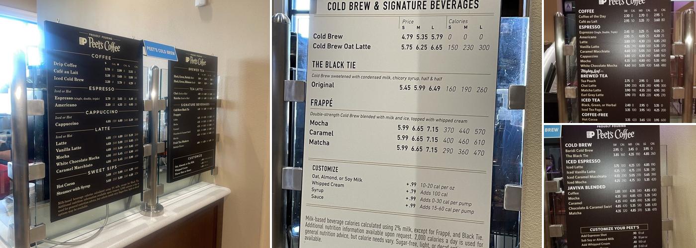 Peet's Coffee Menu