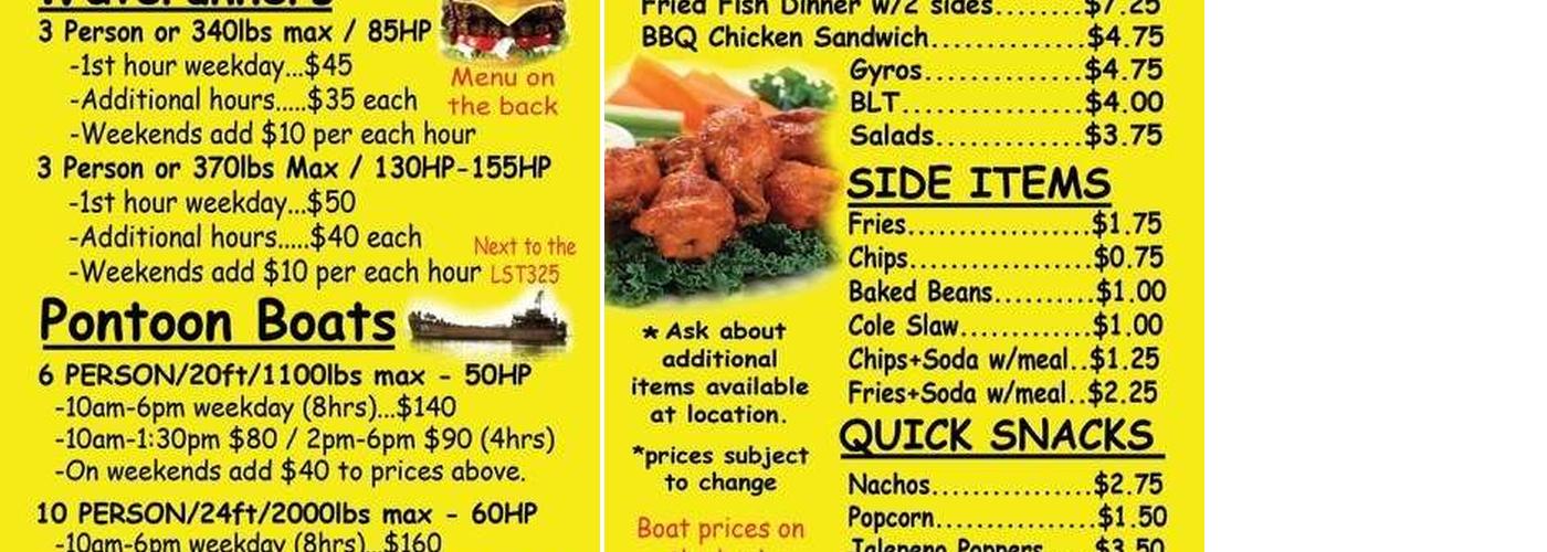 O V Watersports Tiki Time Menu