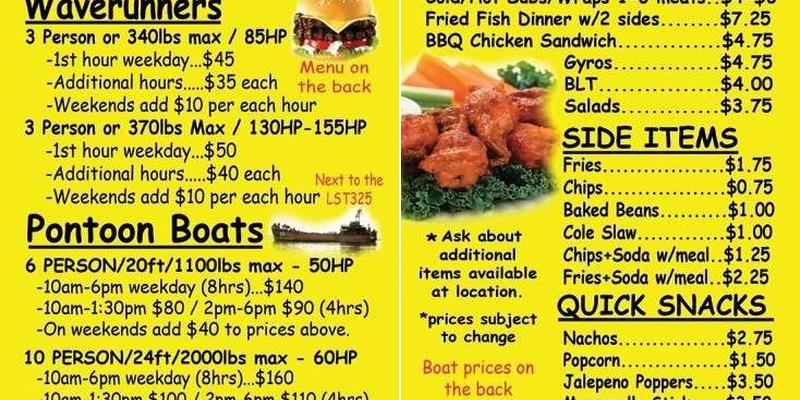 O V Watersports Tiki Time Menu