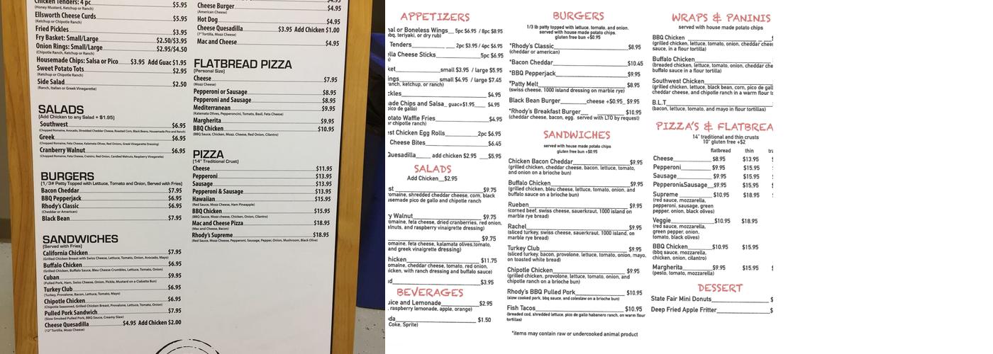 Rhody's Craft House and Grill Menu