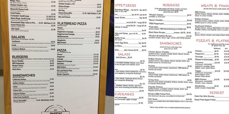 Rhody's Craft House and Grill Menu