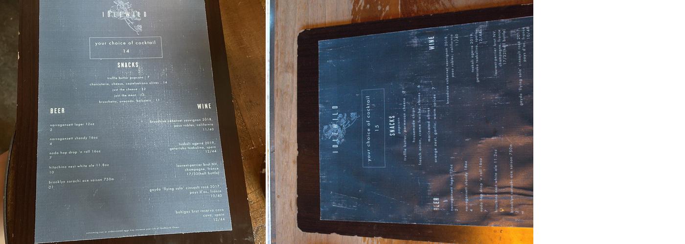 Idlewild Menu