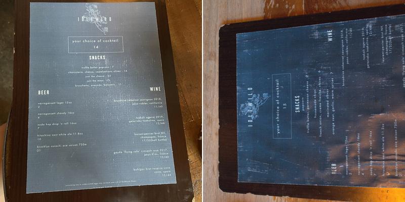 Idlewild Menu
