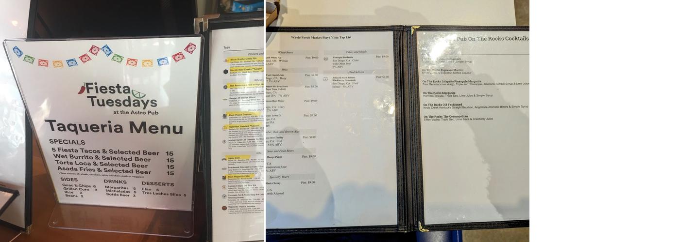 Astro Pub Menu