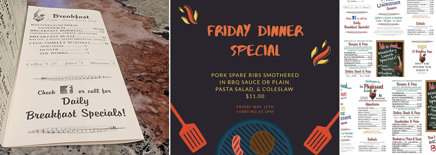 Pheasant Lounge Menu