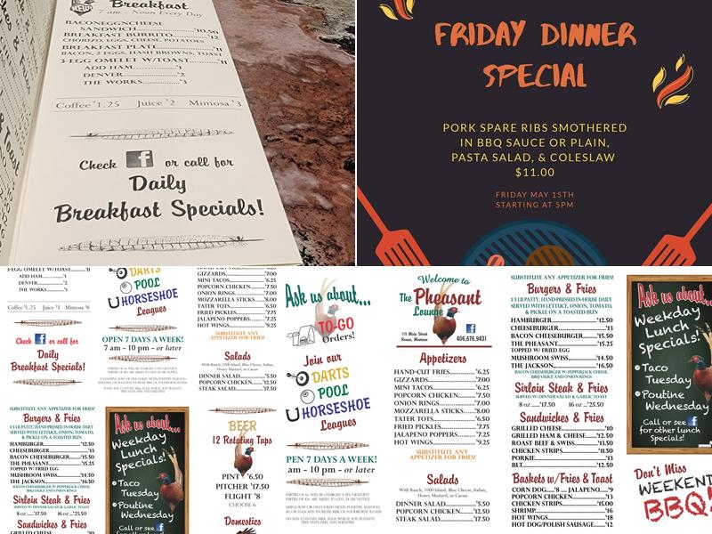 Pheasant Lounge Menu