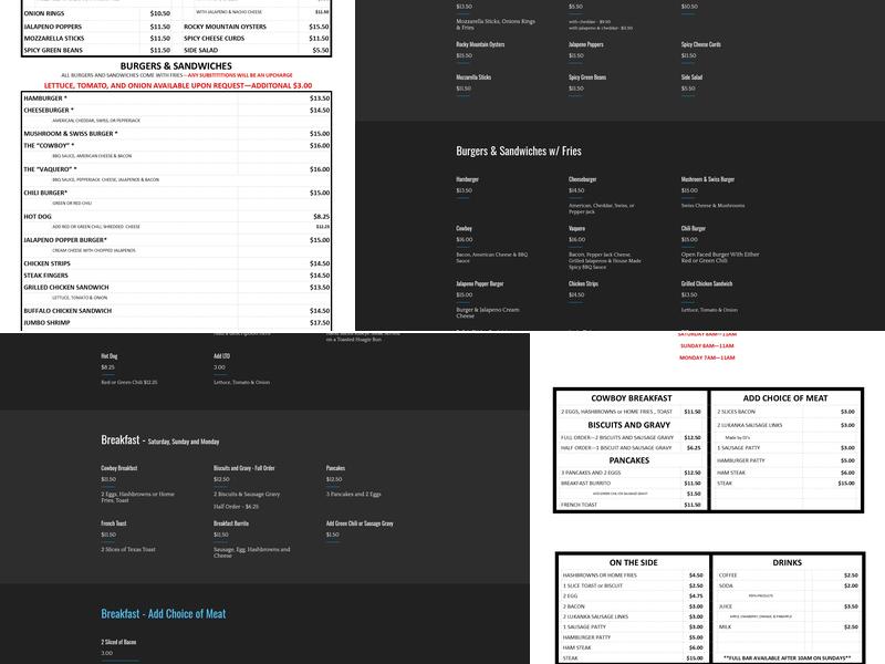 Cowboy Bar & Grill Menu