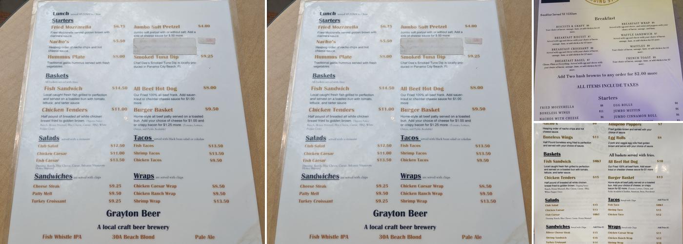 Grayton Beer Landing Strip Menu