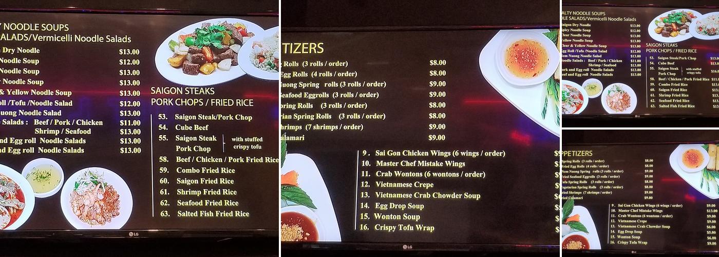 Phở Saigon Menu