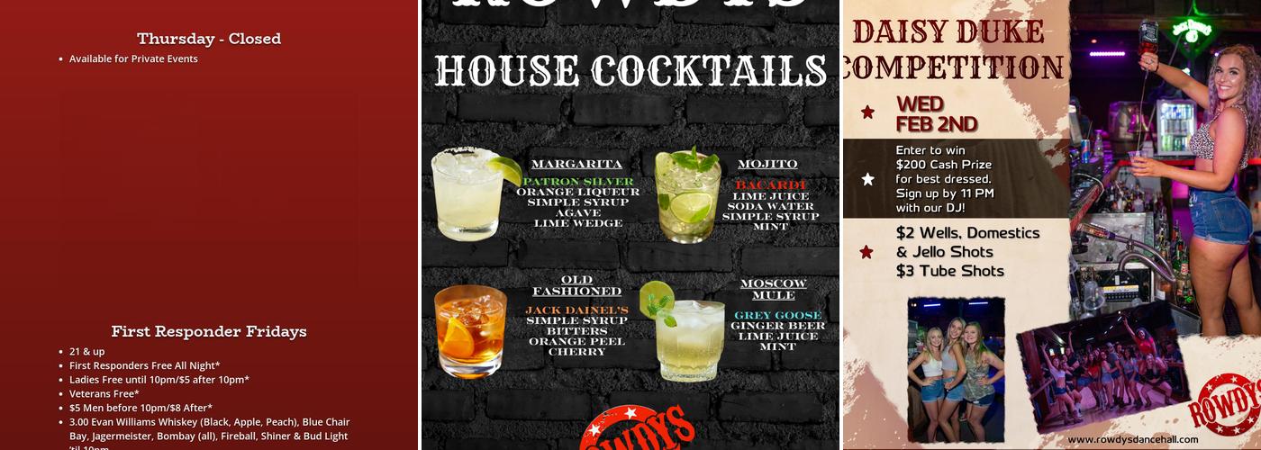 Rowdys Dance Hall Menu