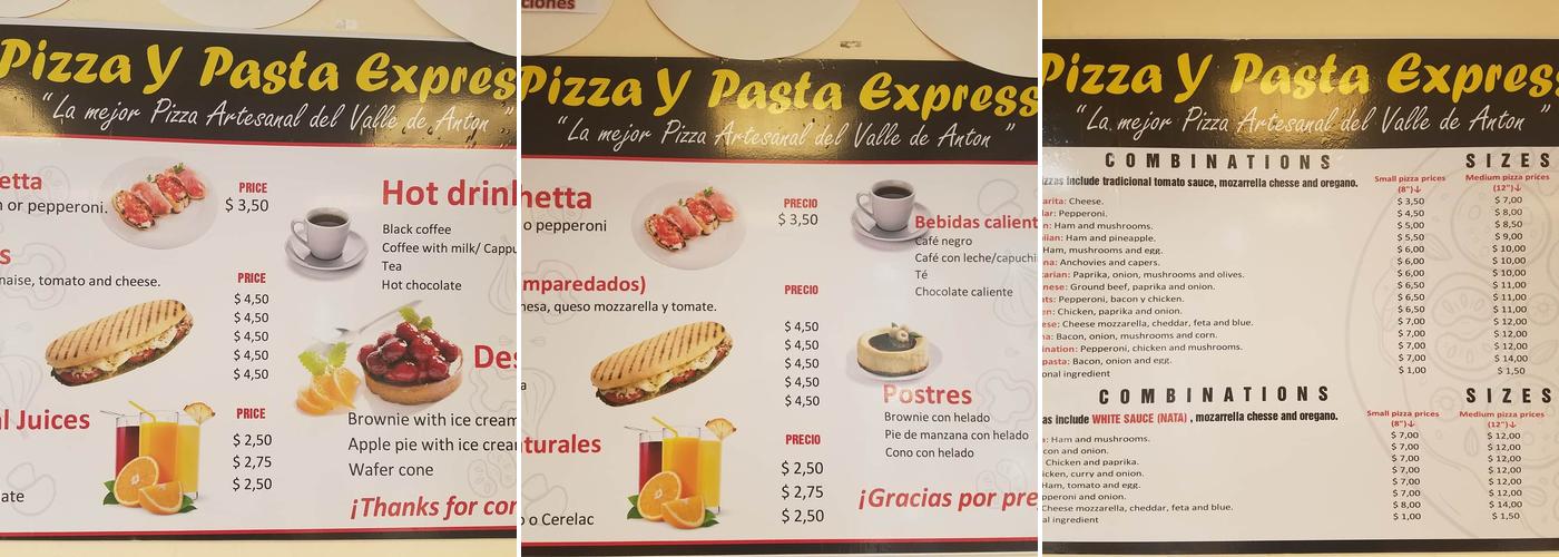 Pizza Pasta Express Menu