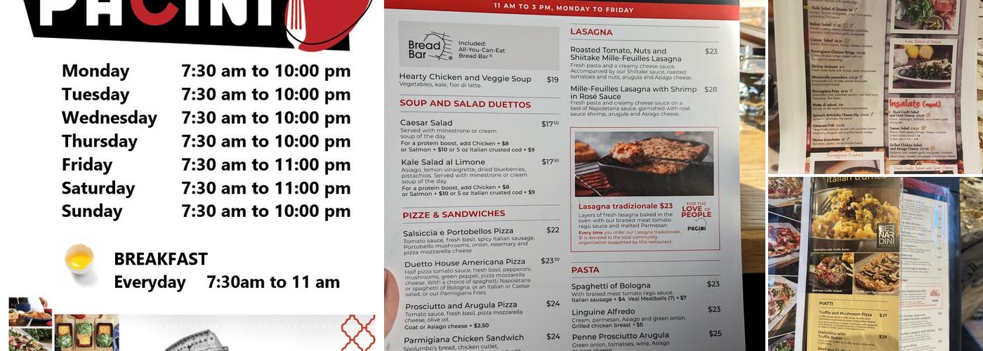 Pacini Banff Menu