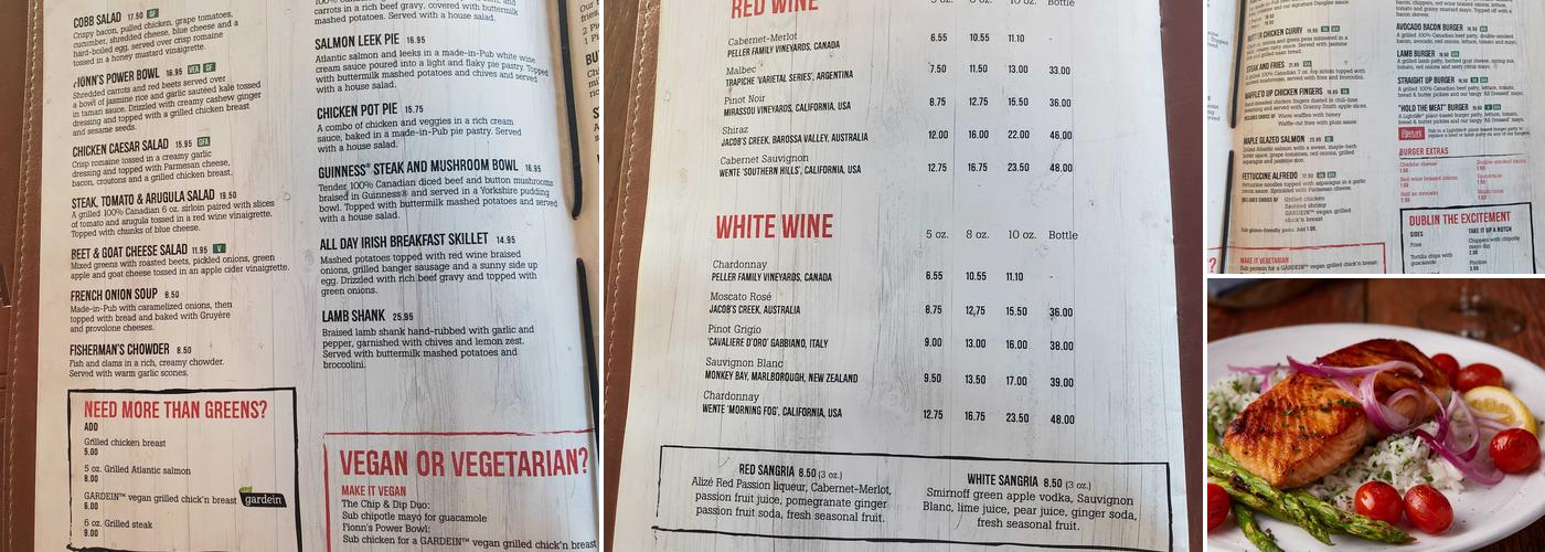 Fionn MacCool's Crossroads Menu