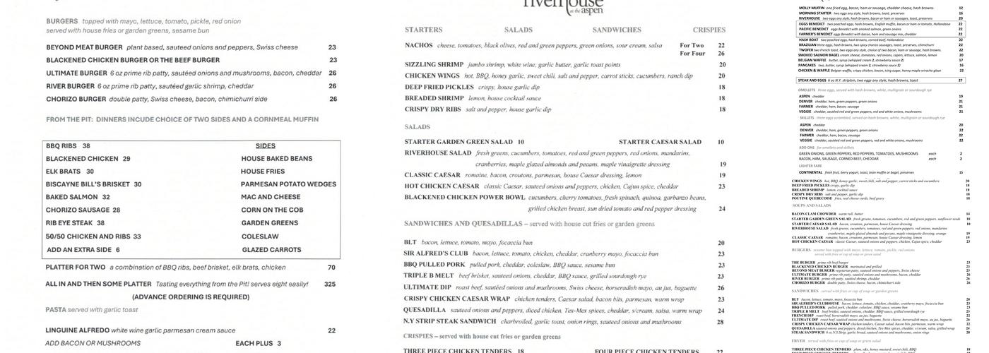 Riverhouse At The Aspen Menu