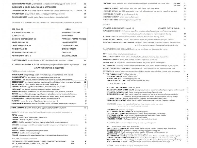 Riverhouse At The Aspen Menu