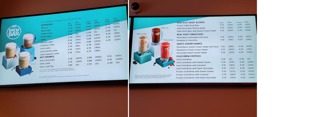 A&W Canada Menu