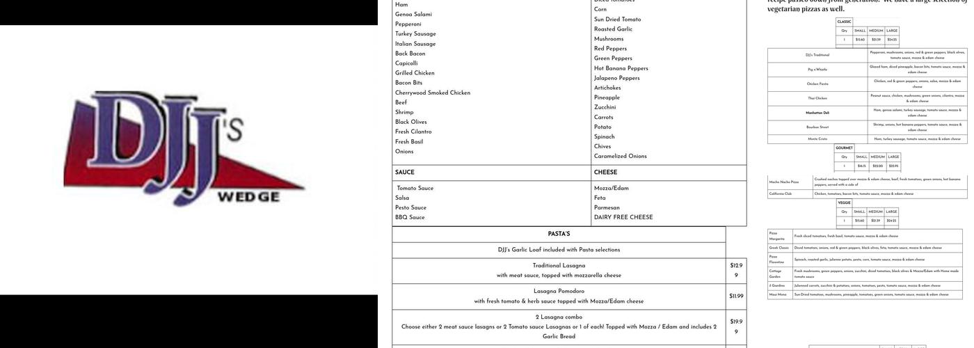DJJ's Wedge Pizza Menu