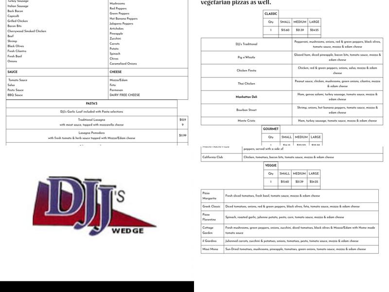 DJJ's Wedge Pizza Menu