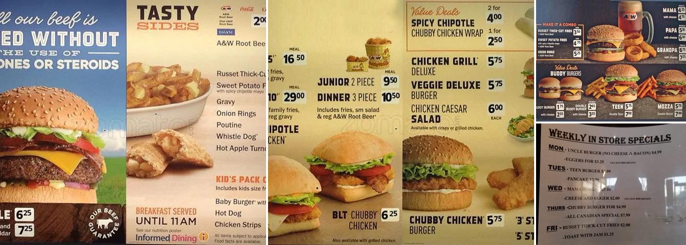 A&W Canada Menu