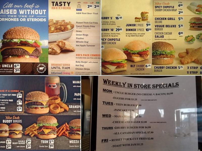 A&W Canada Menu
