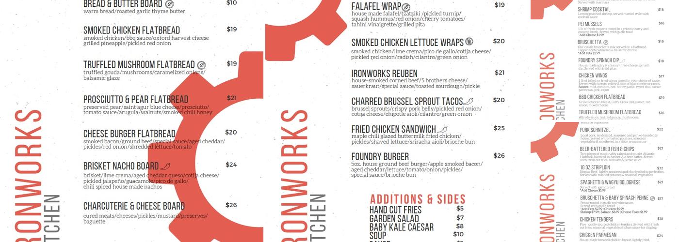 IRONWORKS kitchen Menu