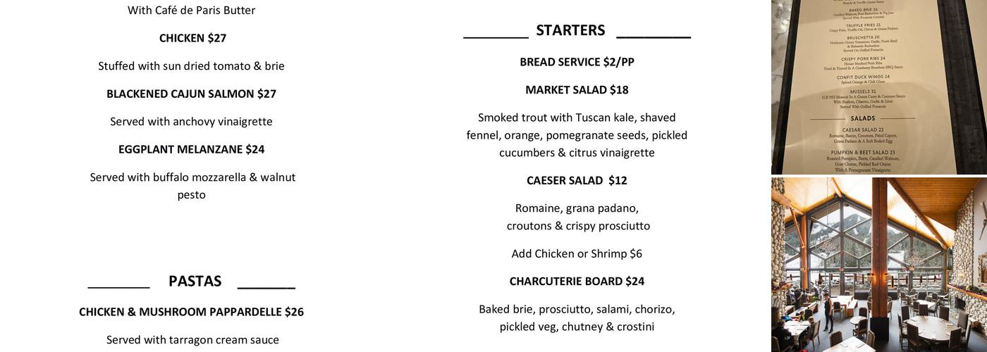 Cirque Restaurant And Bar Menu