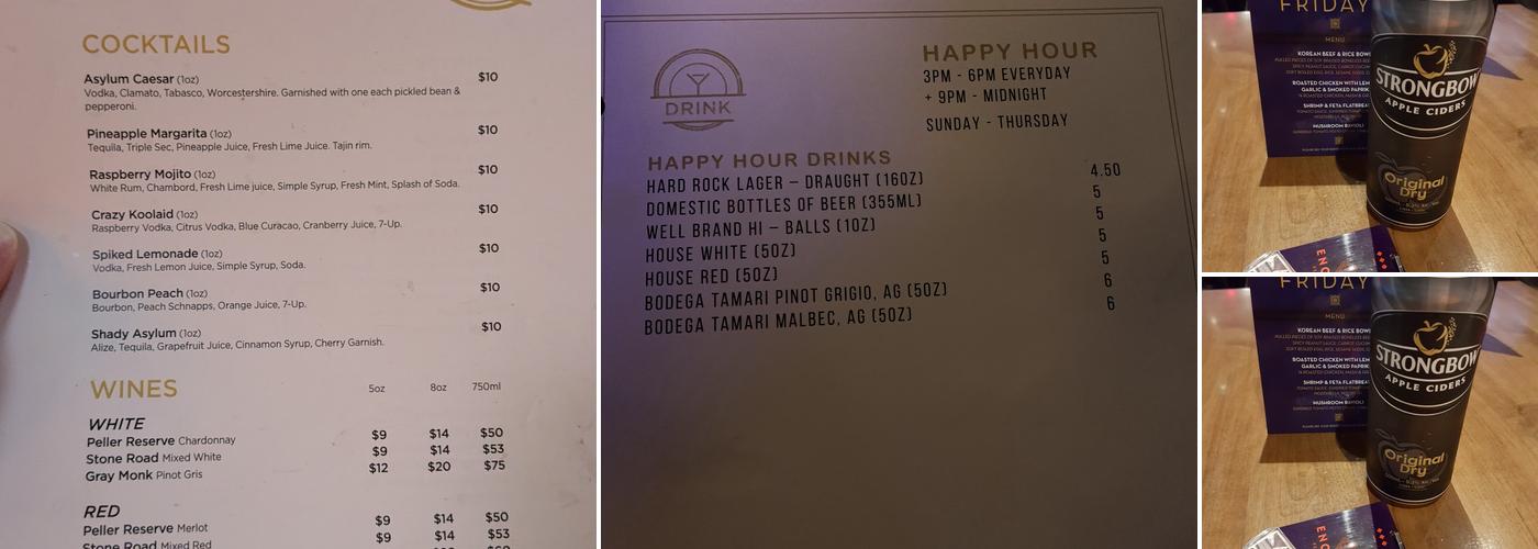 Asylum Restaurant Menu