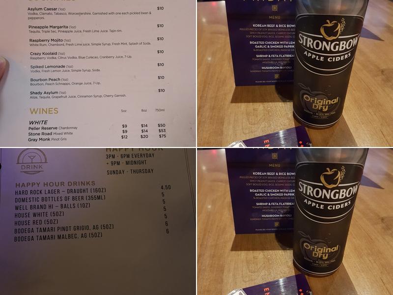 Asylum Restaurant Menu